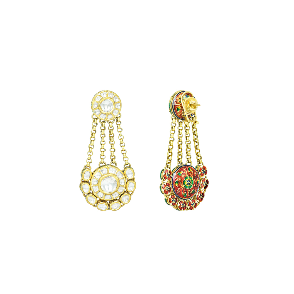 Polki Earrings with Chains in Ivory Finish